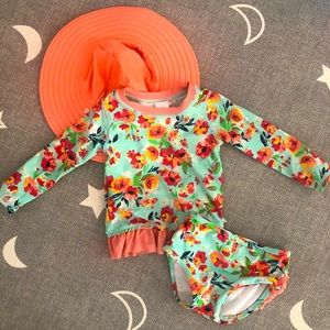 Ruffle Butts Swimsuit Set with Matching Hat 18-24